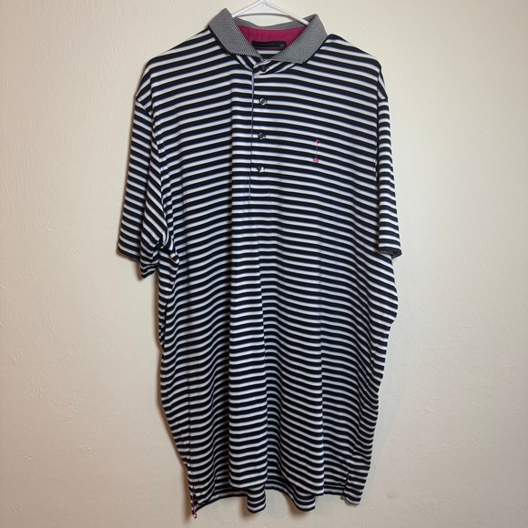 Greyson Other - GREYSON Men's XXL Striped Performance Golf Polo Shirt Pink Logo Embroidered